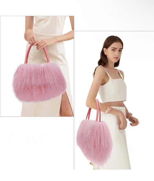luxury real lamb fur/Mongolian fur beach wool fur bag handbag,