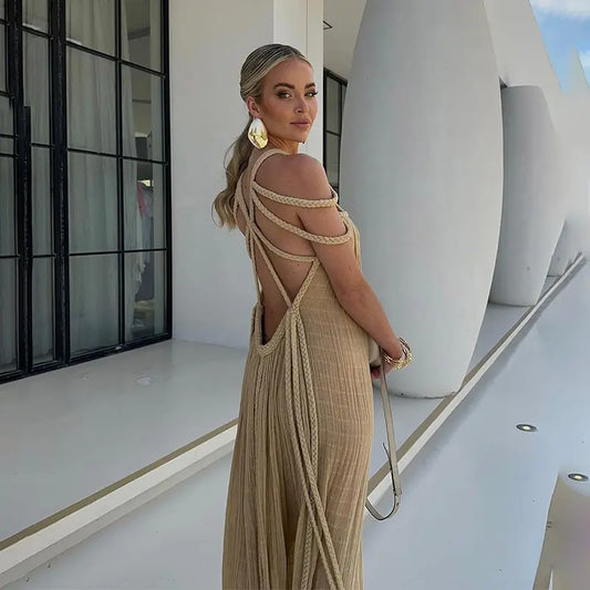 women dress spring summer beach dress fashion bangage off shoulder cut out sleeveless backless sexy loose casual maxie dresses
