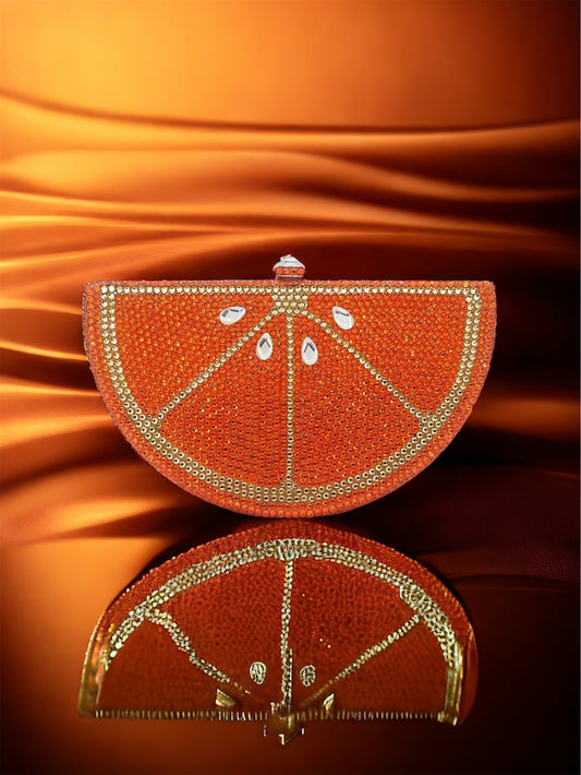 Mini Orange Slice Crystal/rhinestone Evening Clutch Purse Wedding Party Hand Bags