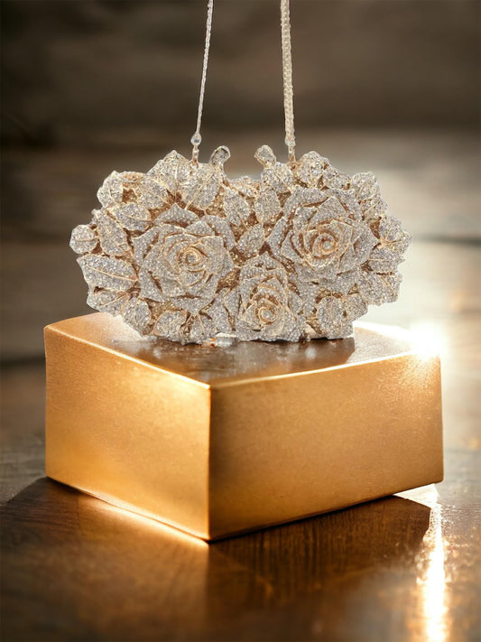Mini Rose Crystal/rhinestone Evening Clutch Purse Wedding Party Hand Bags