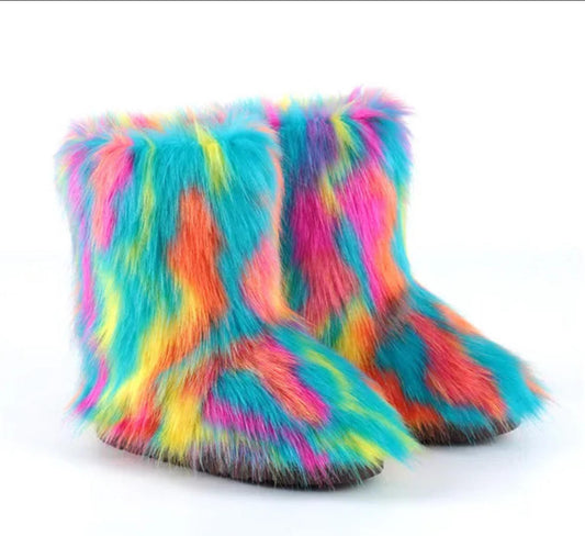 Snow boots ladies plush boots female warm footwear furry cotton shoe faux fur winter boots