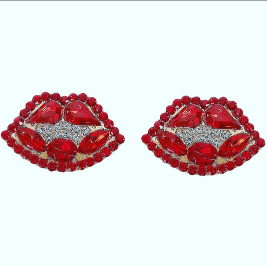 Crystal/rhinestone Lip oversize stud personality statement earrings