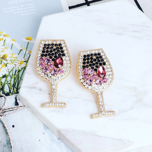 Rhinestone/crystal oversize stud personality statement Wine Glass Earrings