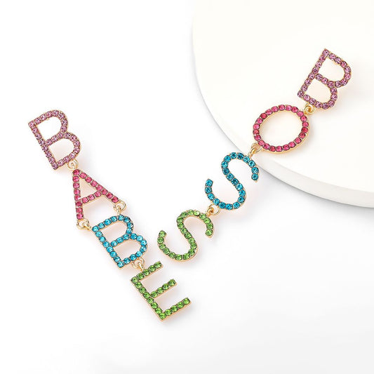 BOSS BABE Rhinestone Earrings for Women Long dangler Personality word Earrings