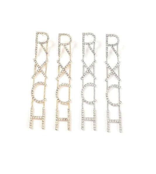 RXCH silver Rhinestone Earrings for Women Long dangler Personality word Earrings