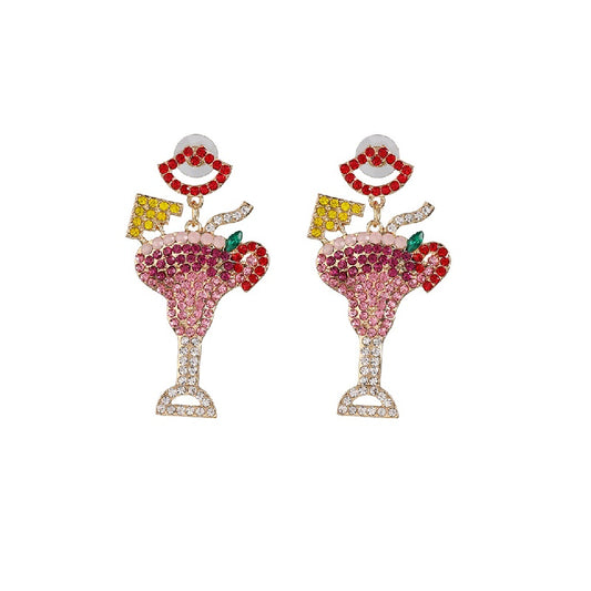Margarita Glass Dangle Earrings Shiny Rhinestones Crystal Earrings Charming Cocktail Lovely Pencil Book Rugby Earrings