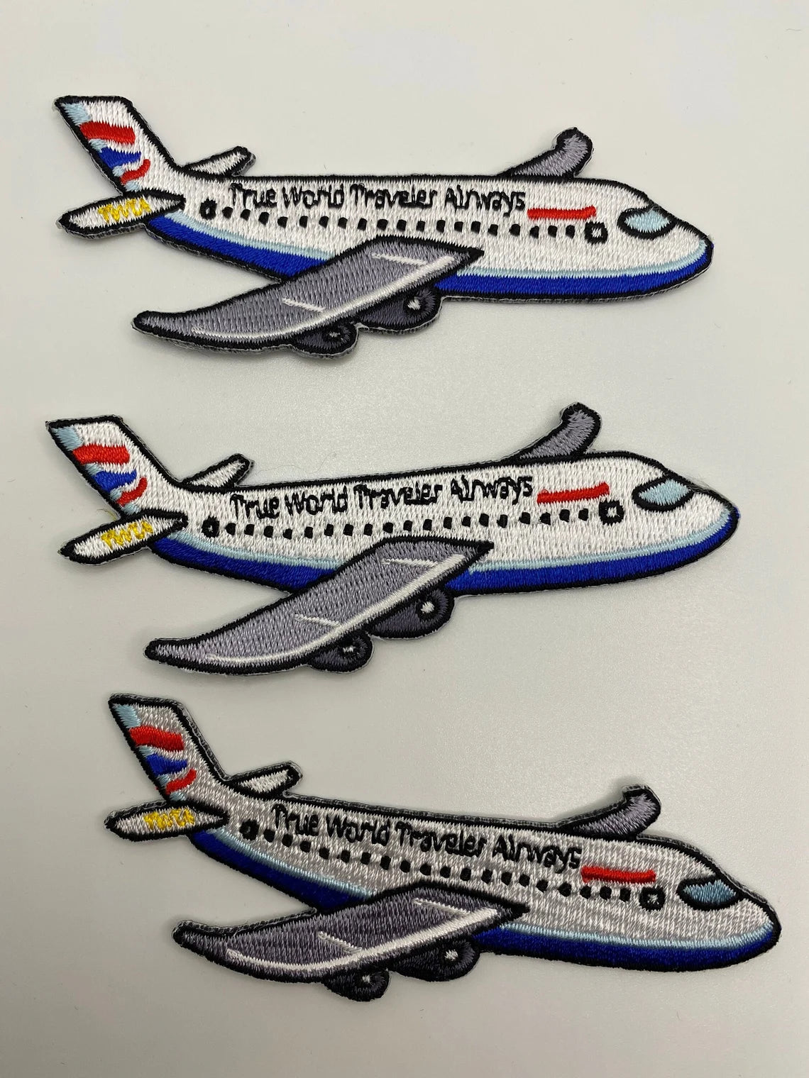 "True World Traveler Airways" Iron-on Embroidered Patch, Size 4" Patch, Wanderlust Travel Patch, 1 pc