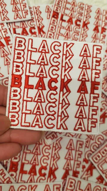 "Black AF," Red & White, Iron-On Embroidered Patch; 1-pc, Cool Patch for Clothing
