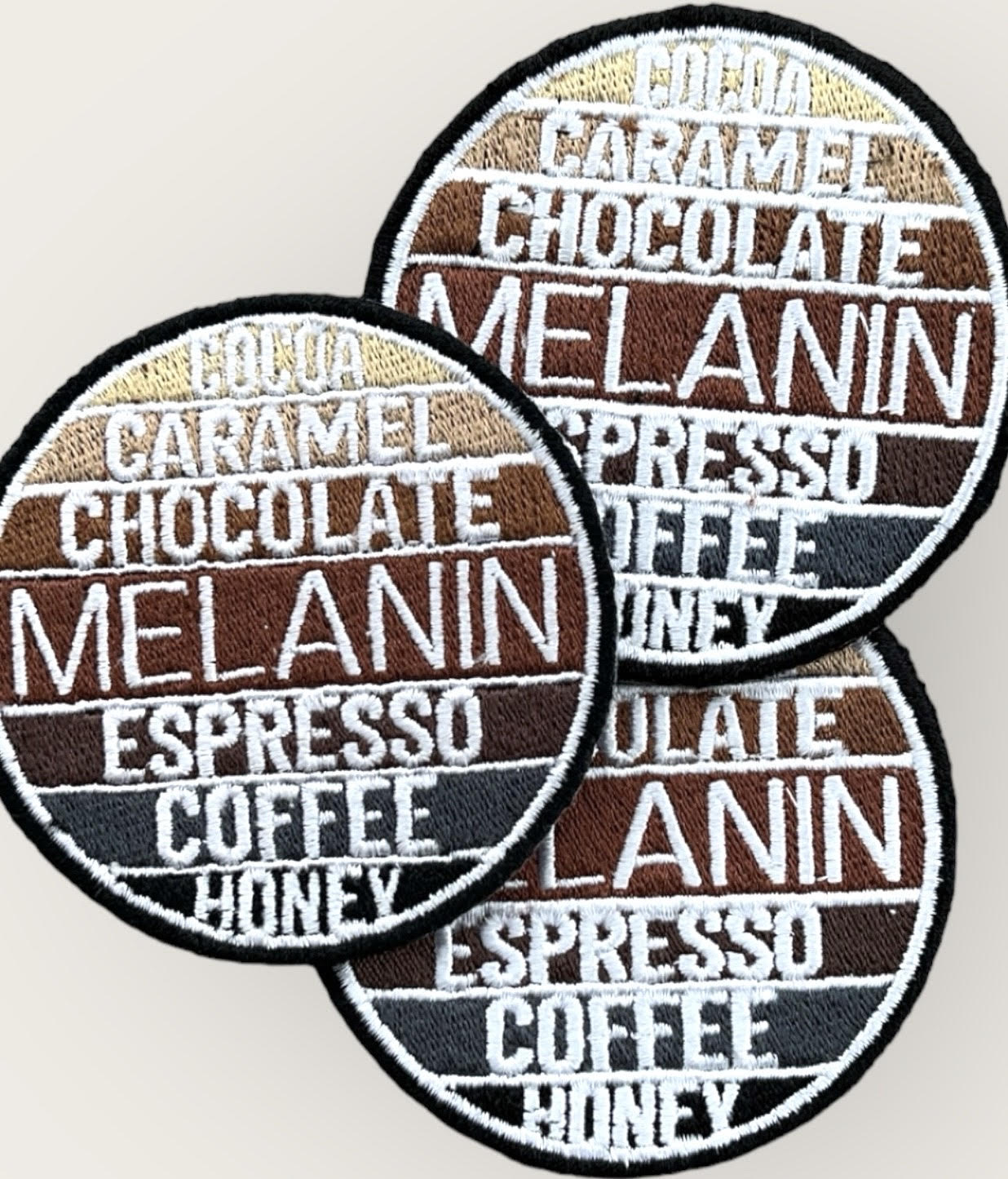 Coco Caramel Chocolate Melanin, round patch iron on Patch,  Sew On Patch, Appliqué, Embroidered Patch, embroidery,