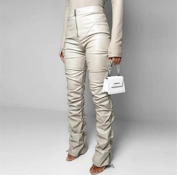 PU Leather high waist stack pants