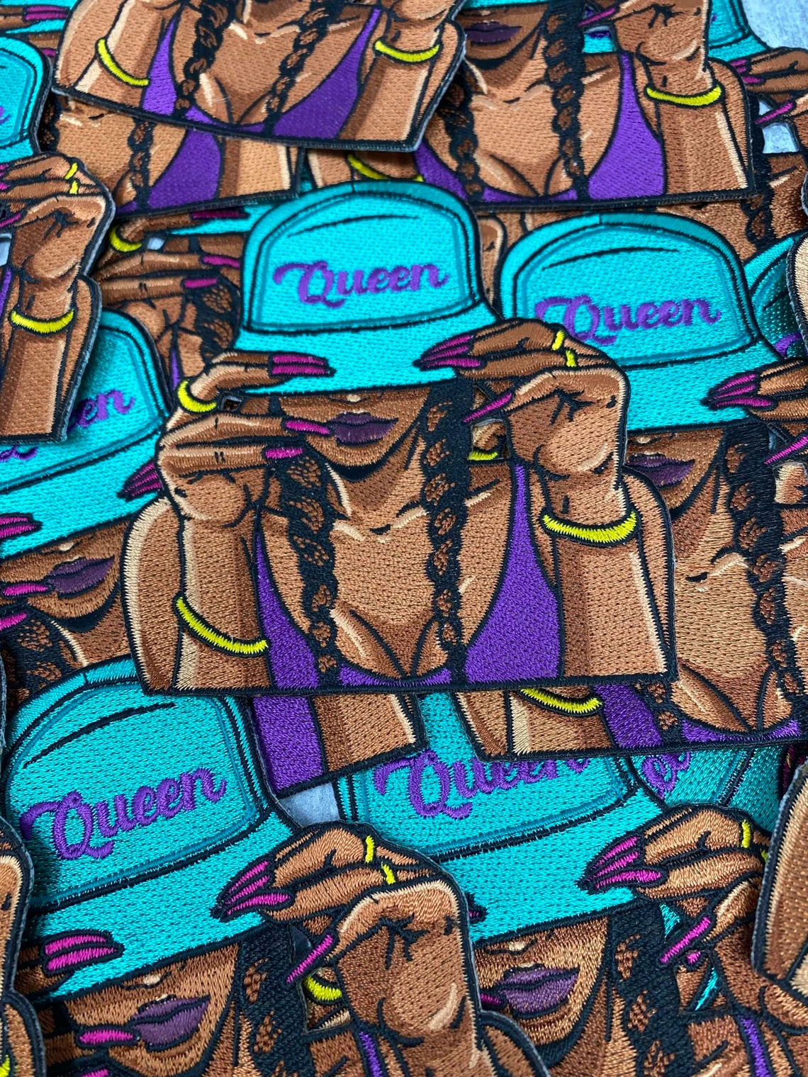 "Queen" Iron-on Patch, Turquoise Hat Embroidered Afrocentric Patch| Beautiful Black Queen|