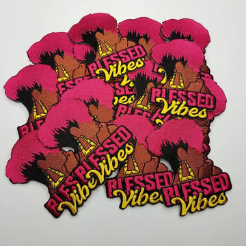 blessed vibes Pink yellow  triangle bamboo earring  Iron on Patch, Jacket Patch, Sew On Patch, Embroidered Patch