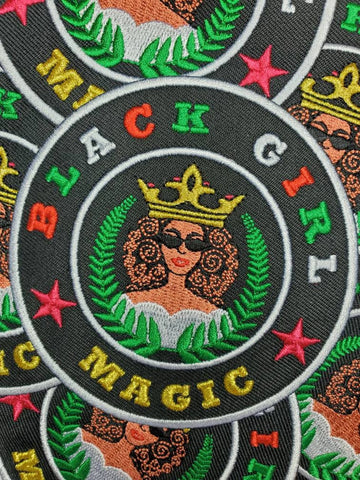 "Black Girl Magic" Red/Green Round 3 inch, Cool Applique For Clothing, Iron-on Embroidered Patch