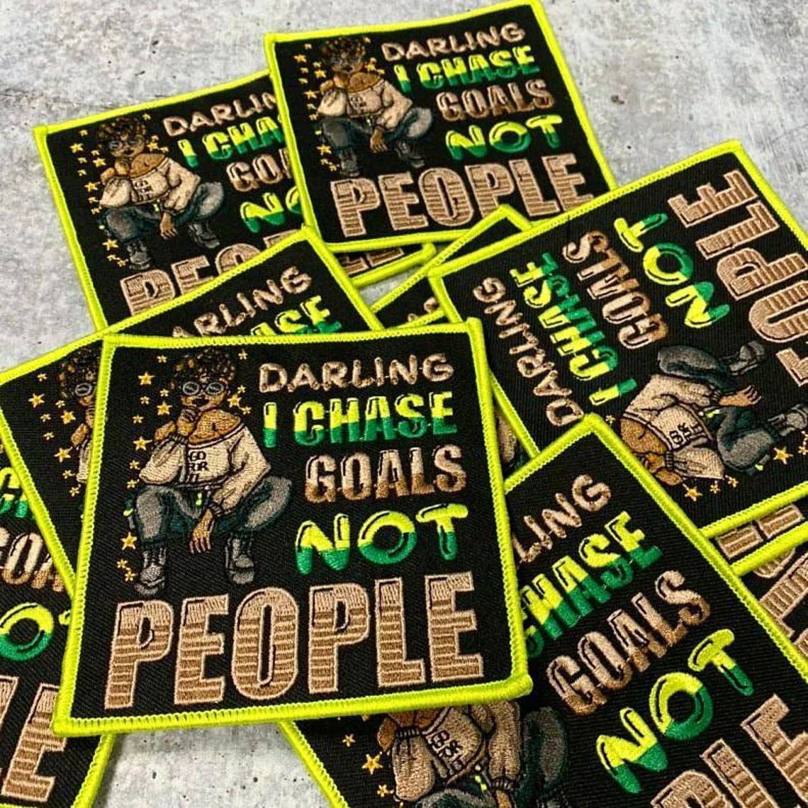 I Chase Goals Not People, Motivational Quote Patch, 4"x2" inch, Cool Applique For Clothing, Iron-on Embroidered Patch