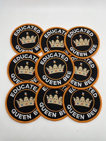 "Educated Queen Bee" 3 inch, Cool Applique For Clothing, Iron-on Embroidered Patch
