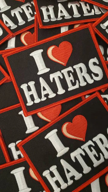 I Love Haters, Motivational Quote Patch, 4"x2" inch, Cool Applique For Clothing, Iron-on Embroidered Patch