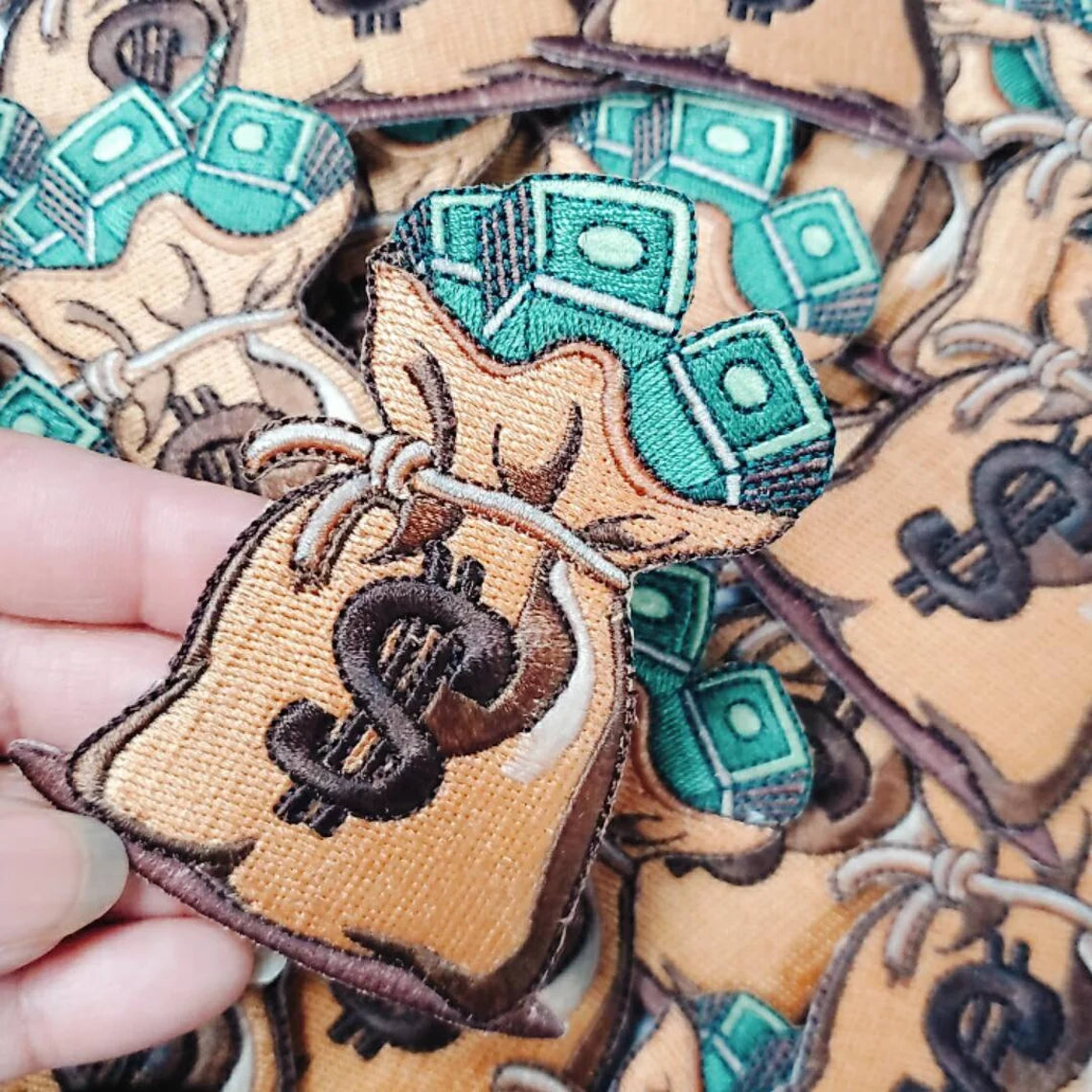 Money "Bag of Money" Check a Bag Patch, Size 3.5", Iron-on 100% Embroidered Patch;