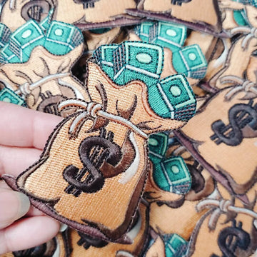 Money "Bag of Money" Check a Bag Patch, Size 3.5", Iron-on 100% Embroidered Patch;