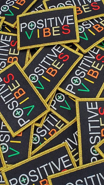 "Positive Vibe" 2 inch, Cool Applique For Clothing, Iron-on Embroidered Patch
