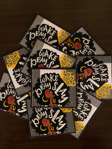 "Wake, Pray, Slay" 3 inch, Cool Applique For Clothing, Iron-on Embroidered Patch