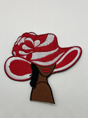 Sassy, red & White, 1pc, Sophisticated Diva, with Red Lipgloss, Iron-on Afrocentric Patch, Size 4", Sorority Girl Badge