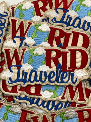 Travel Patch| "World Traveler" Iron-on Embroidered Patch, Size 4" Patch, For Lovers of Travel!