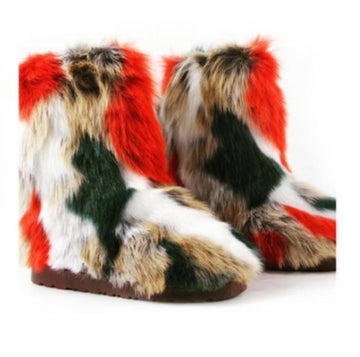 Snow boots ladies plush boots female warm footwear furry cotton shoe faux fur winter boots
