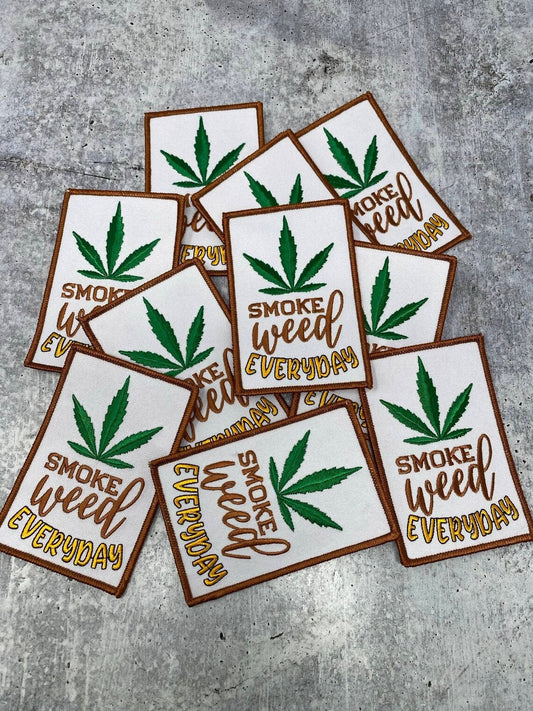 "Smoke Weed Everyday" Iron-On Embroidered Patch, Patches for Weed Lovers, Cannabis Badge, THC, CBD Lovers, 420 Gifts, Size 5" x 2"