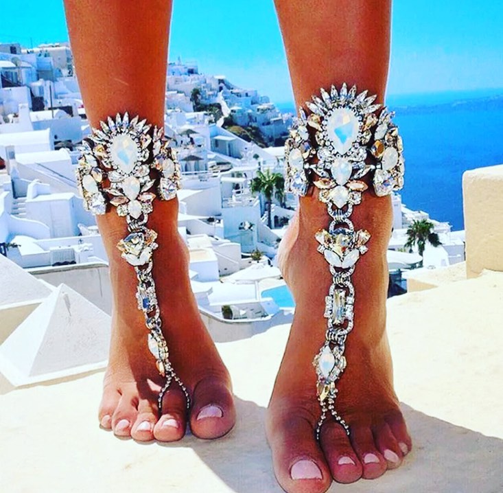 Rhinestone Anklet Silver Crystal Barefoot Sandals Foot Chain Pearl Anklets Foot Chain Beach Foot Charm