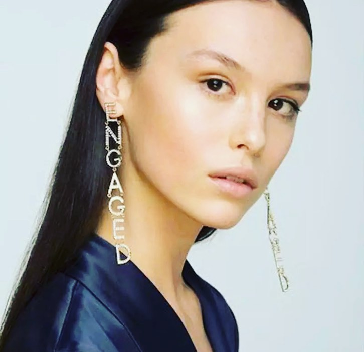 ENGAGED Rhinestone Earrings for Women Long dangler Personality word Earrings