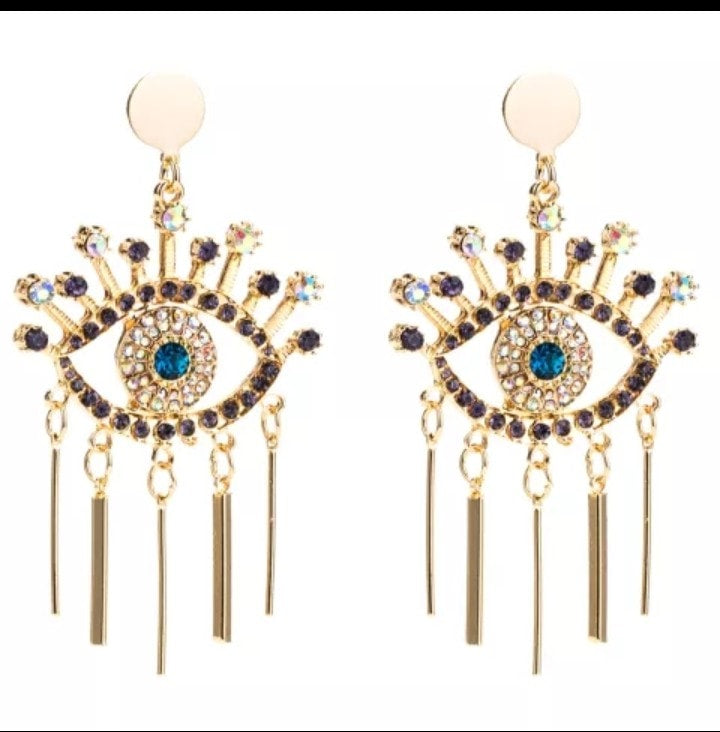Crystal Evil Eyes Statement Drop Earrings Exaggerated Personality Punk luxury