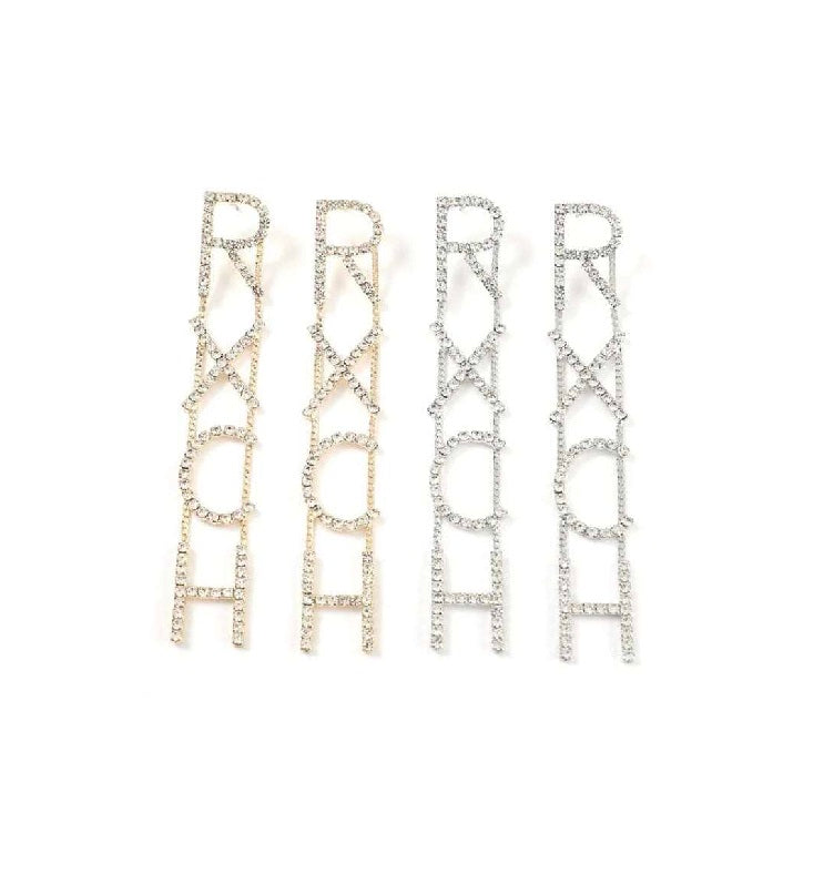RXCH silver Rhinestone Earrings for Women Long dangler Personality word Earrings