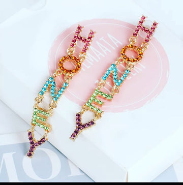 HONEY Rhinestone Earrings for Women Long dangler Personality word Earrings