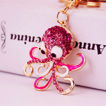 Pink rhinestone and acrylic octopus keychain