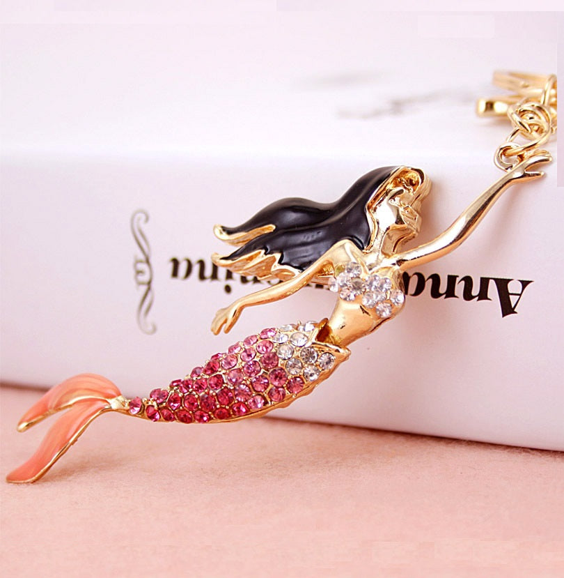 Rhinestone mermaid keychain