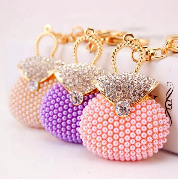 Pearl Beaded/rhinestone/crystal purse key chain
