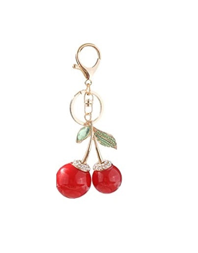 Red acrylic/rhinestone cherry keychain