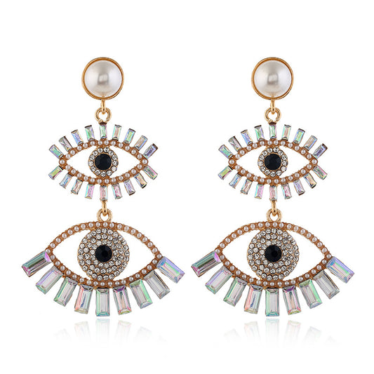 Evil eye oversized earrings, large evil eye rainbow earrings, rainbow chandelier drop earrings, luxury statement earrings