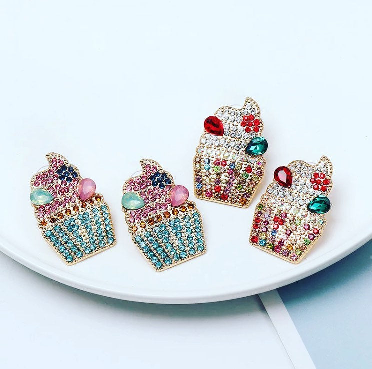 Rhinestone, crystal cup cake oversize stud personality statement earrin