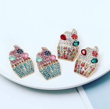 Rhinestone, crystal cup cake oversize stud personality statement earrin