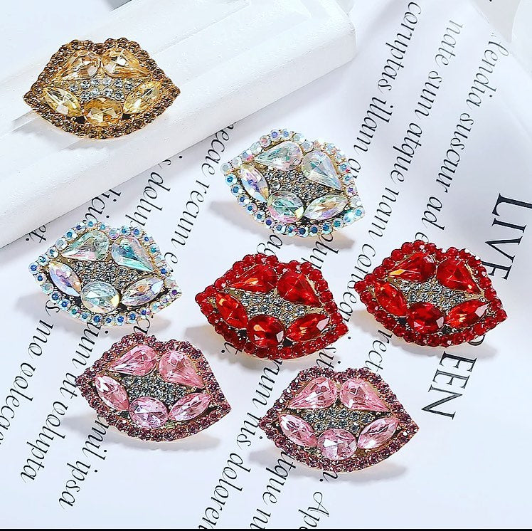 Crystal/rhinestone Lip oversize stud personality statement earrings