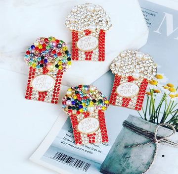 crystal rhinestone/pearl beaded popcorn oversize stud personality statement earrings