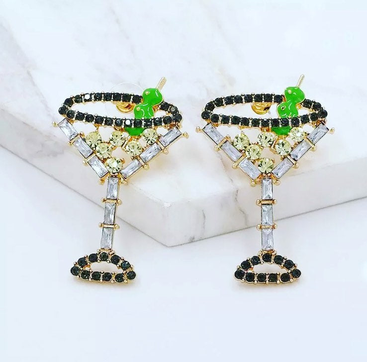 Martini Glass Dangle Earrings Shiny Rhinestones Crystal Earrings Charming Cocktail Lovely Pencil Book Rugby Earrings