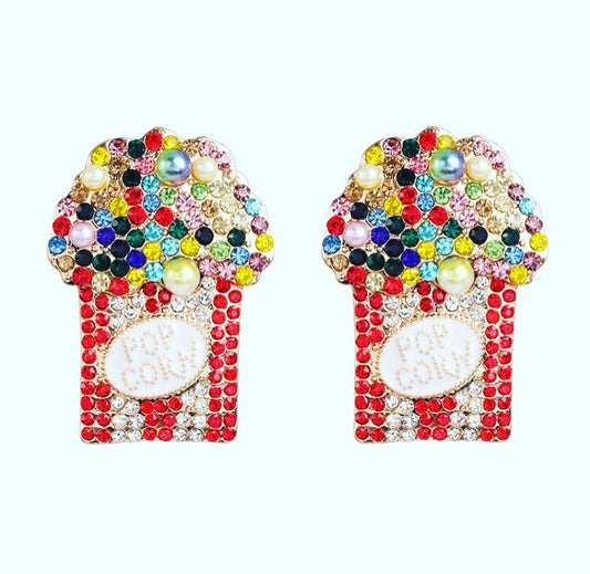 crystal rhinestone/pearl beaded popcorn oversize stud personality statement earrings
