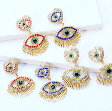 rhinestone evil eye dangling  personality statement earrings