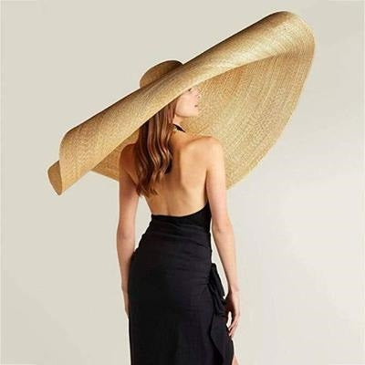 30' brim Fashion Oversized Straw Hat - Large Brim Sun Hat Beach Cap Big Foldable Floppy Sunshade Hats for Women