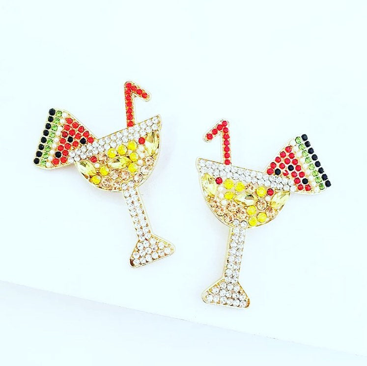 Watermelon daiquiri Dangle Earrings Shiny Rhinestones Crystal Earrings Charming Cocktail Lovely Pencil Book Rugby Earrings