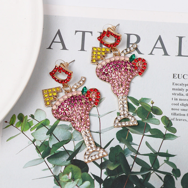 Margarita Glass Dangle Earrings Shiny Rhinestones Crystal Earrings Charming Cocktail Lovely Pencil Book Rugby Earrings